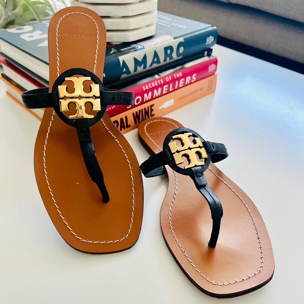 Tory Burch sandals, black and gold, size 8